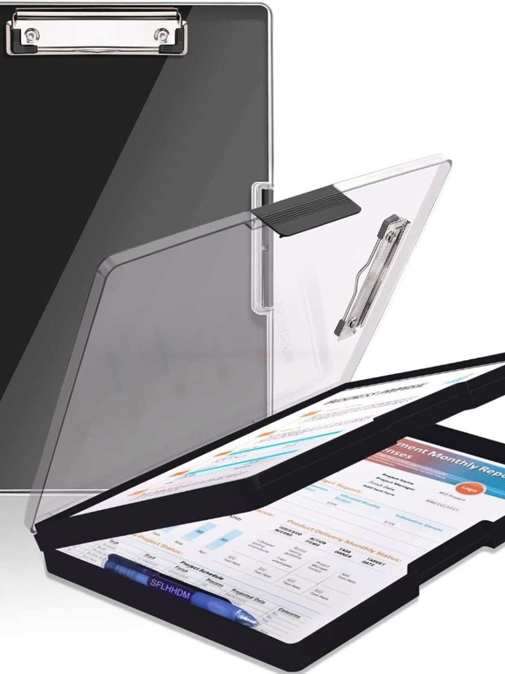 Clipboard with Storage,Heavy Duty Clip Boards 8.5x11 with 2 Storage Case,Clear V